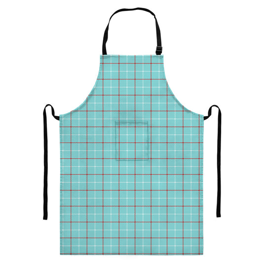 Blue White And Red Tattersall Print Bib Apron With Pocket