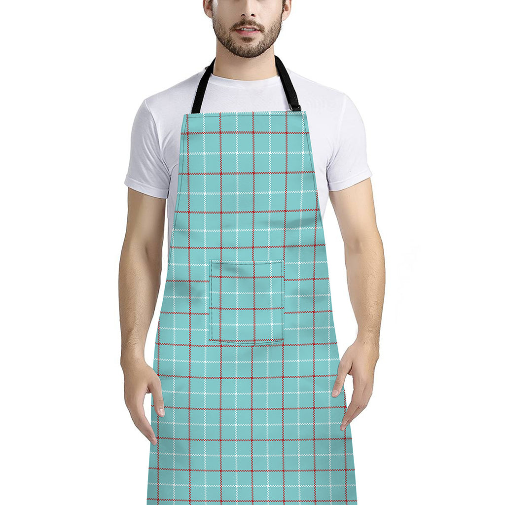 Blue White And Red Tattersall Print Bib Apron With Pocket