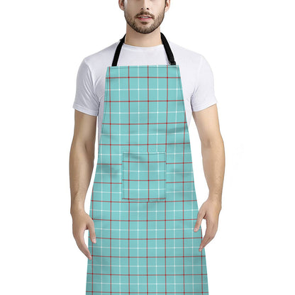 Blue White And Red Tattersall Print Bib Apron With Pocket