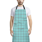 Blue White And Red Tattersall Print Bib Apron With Pocket