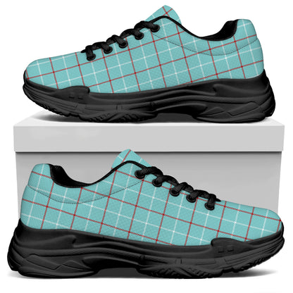 Blue White And Red Tattersall Print Black Chunky Shoes