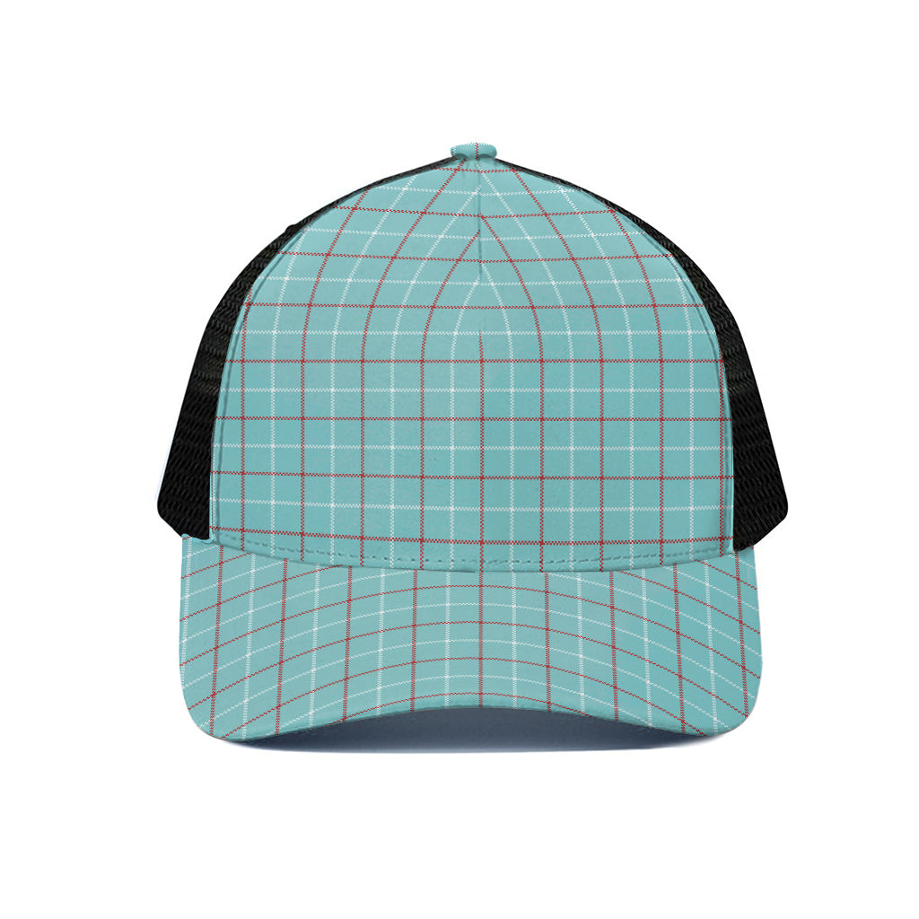 Blue White And Red Tattersall Print Black Mesh Trucker Cap