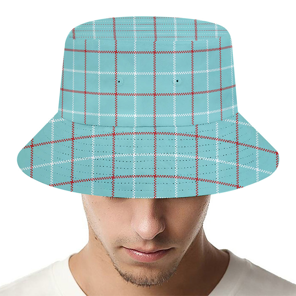 Blue White And Red Tattersall Print Bucket Hat
