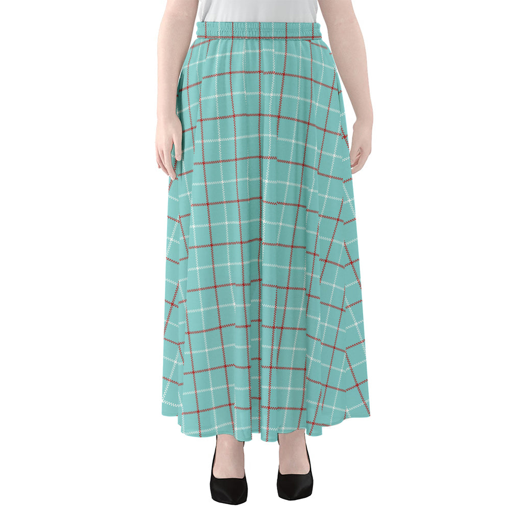 Blue White And Red Tattersall Print Chiffon Maxi Skirt