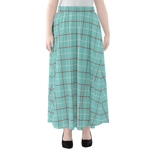 Blue White And Red Tattersall Print Chiffon Maxi Skirt