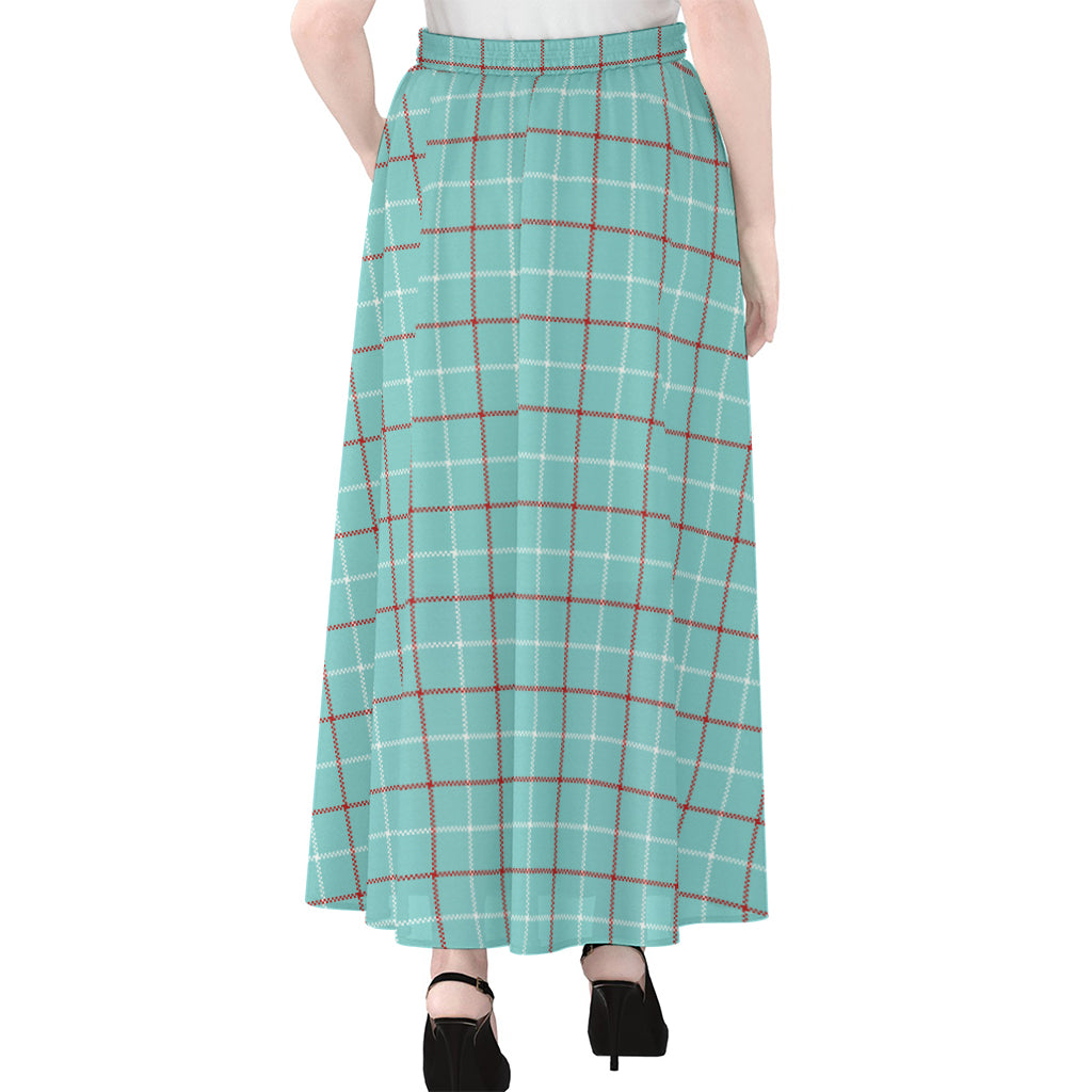 Blue White And Red Tattersall Print Chiffon Maxi Skirt