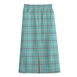 Blue White And Red Tattersall Print Cotton Front Slit Maxi Skirt