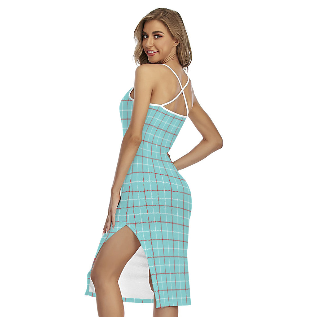Blue White And Red Tattersall Print Cross Back Cami Dress
