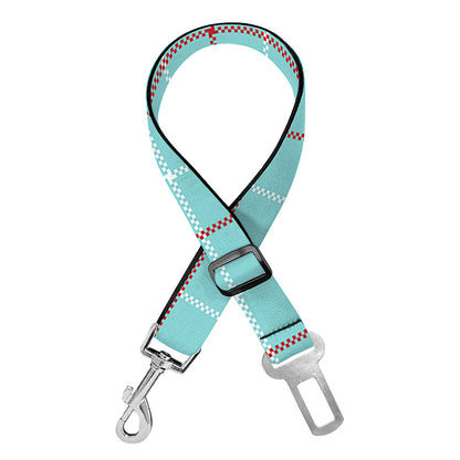 Blue White And Red Tattersall Print Dog Seat Belt