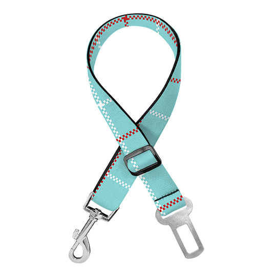 Blue White And Red Tattersall Print Dog Seat Belt