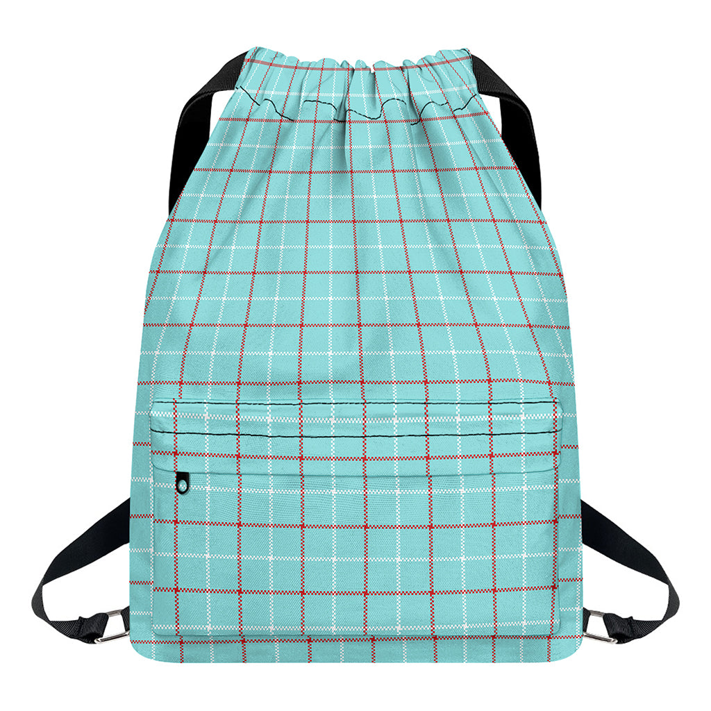 Blue White And Red Tattersall Print Drawstring Backpack