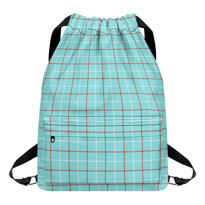 Blue White And Red Tattersall Print Drawstring Backpack