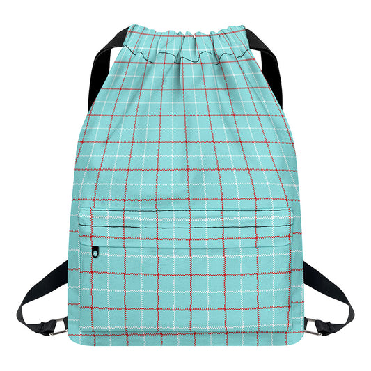 Blue White And Red Tattersall Print Drawstring Backpack