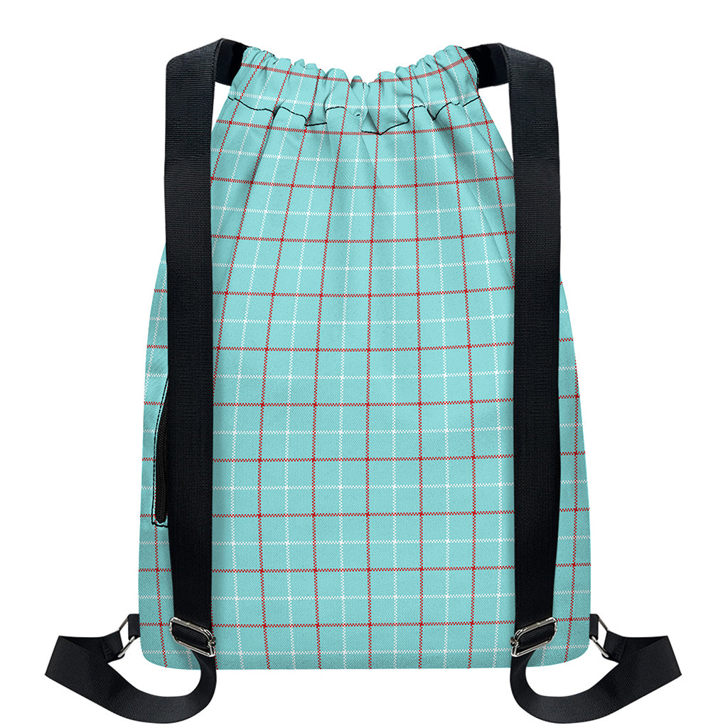 Blue White And Red Tattersall Print Drawstring Backpack