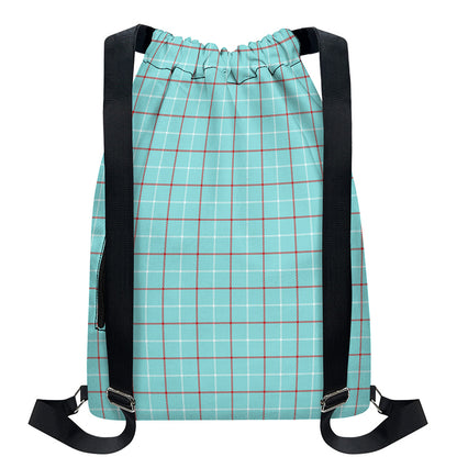 Blue White And Red Tattersall Print Drawstring Backpack