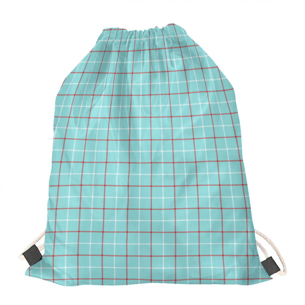 Blue White And Red Tattersall Print Drawstring Bag