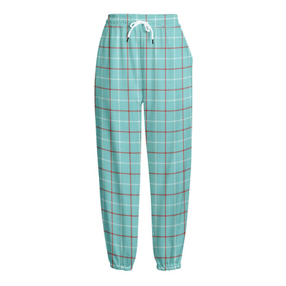 Blue White And Red Tattersall Print Fleece Lined Knit Pants