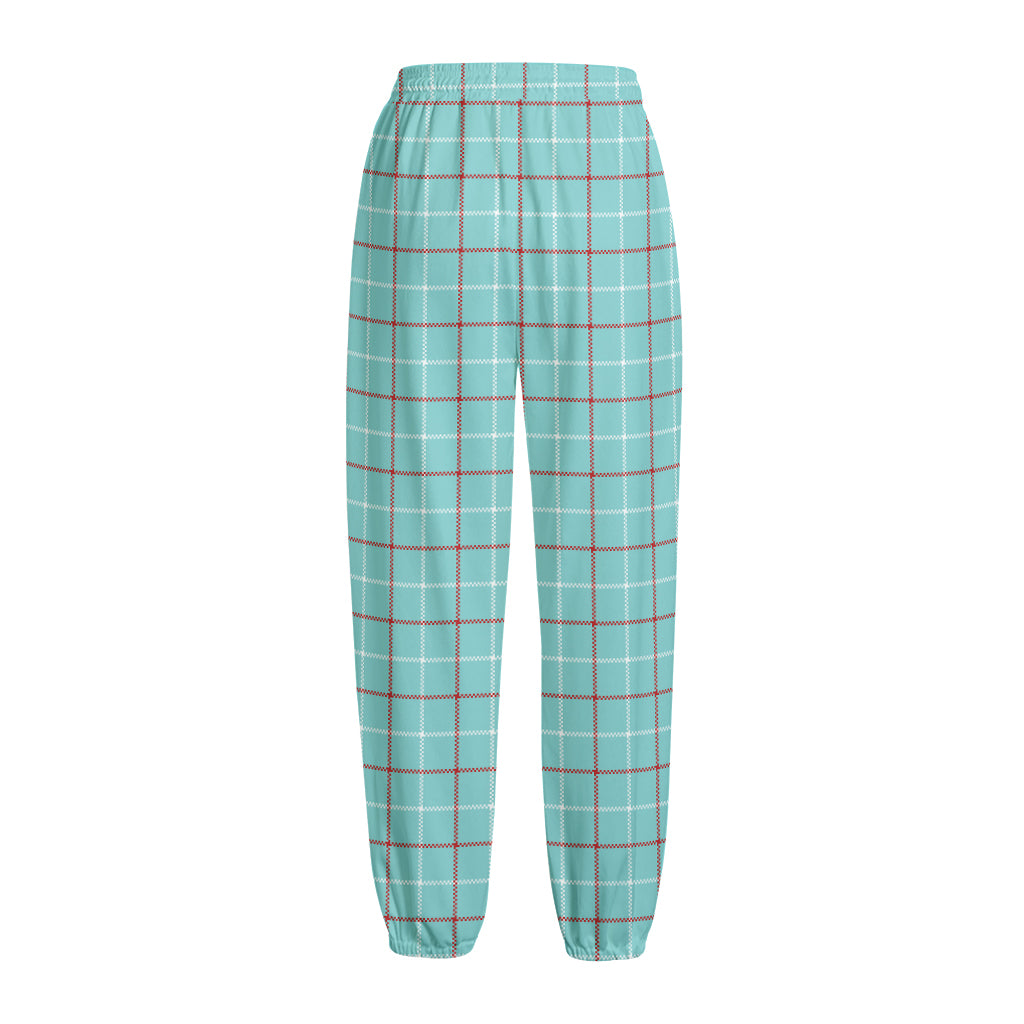 Blue White And Red Tattersall Print Fleece Lined Knit Pants