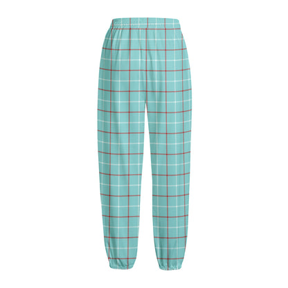 Blue White And Red Tattersall Print Fleece Lined Knit Pants