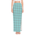 Blue White And Red Tattersall Print High Slit Maxi Skirt
