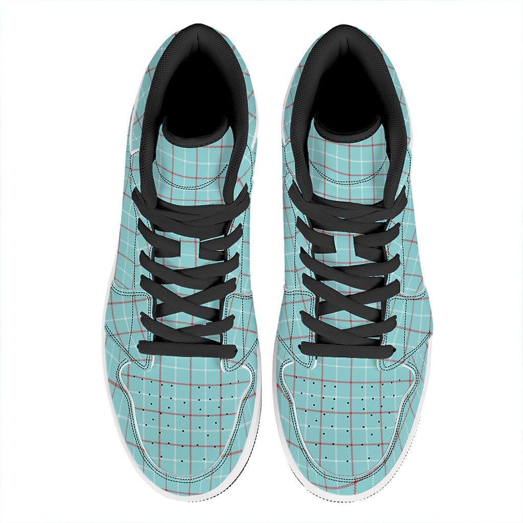 Blue White And Red Tattersall Print High Top Leather Sneakers
