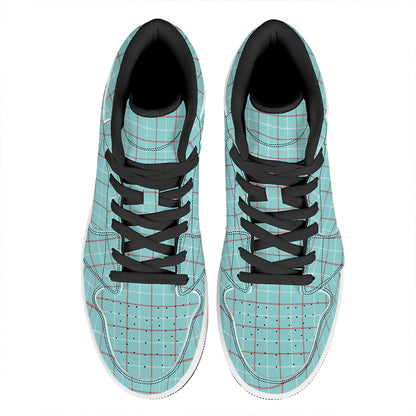 Blue White And Red Tattersall Print High Top Leather Sneakers