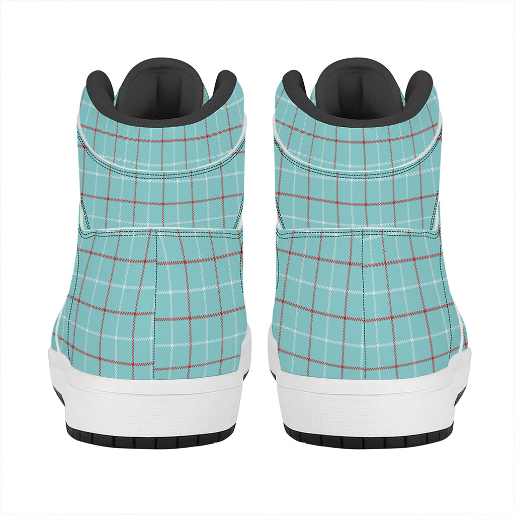 Blue White And Red Tattersall Print High Top Leather Sneakers