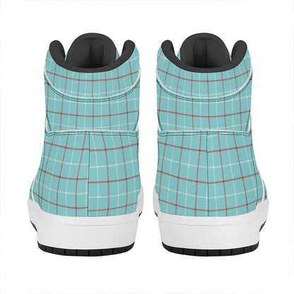 Blue White And Red Tattersall Print High Top Leather Sneakers