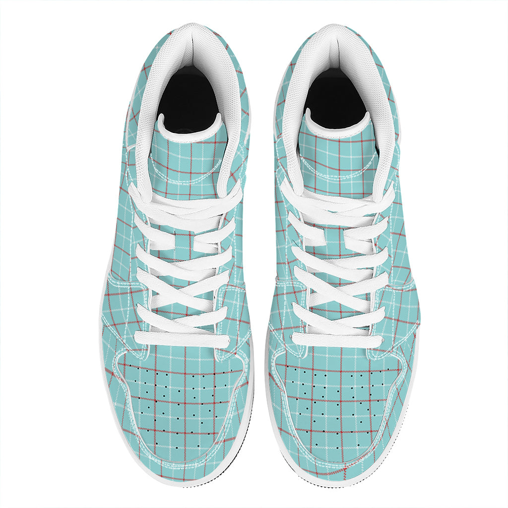 Blue White And Red Tattersall Print High Top Leather Sneakers