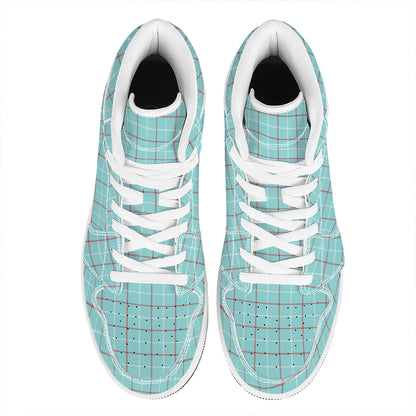 Blue White And Red Tattersall Print High Top Leather Sneakers