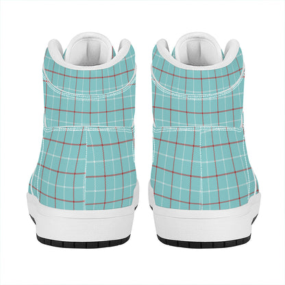 Blue White And Red Tattersall Print High Top Leather Sneakers