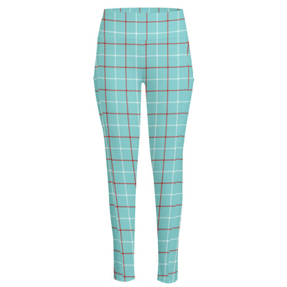 Blue White And Red Tattersall Print High-Waisted Pocket Leggings