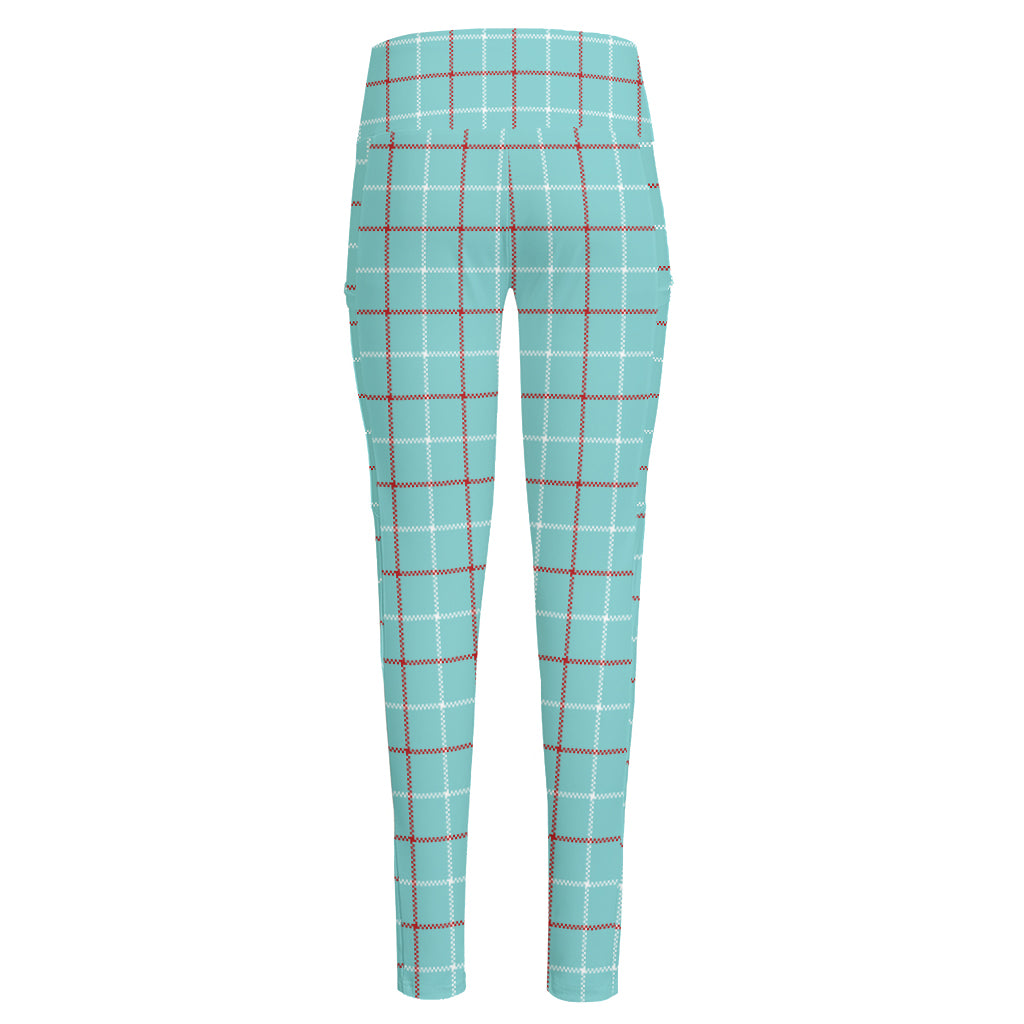 Blue White And Red Tattersall Print High-Waisted Pocket Leggings
