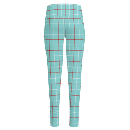 Blue White And Red Tattersall Print High-Waisted Pocket Leggings