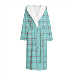 Blue White And Red Tattersall Print Hooded Bathrobe