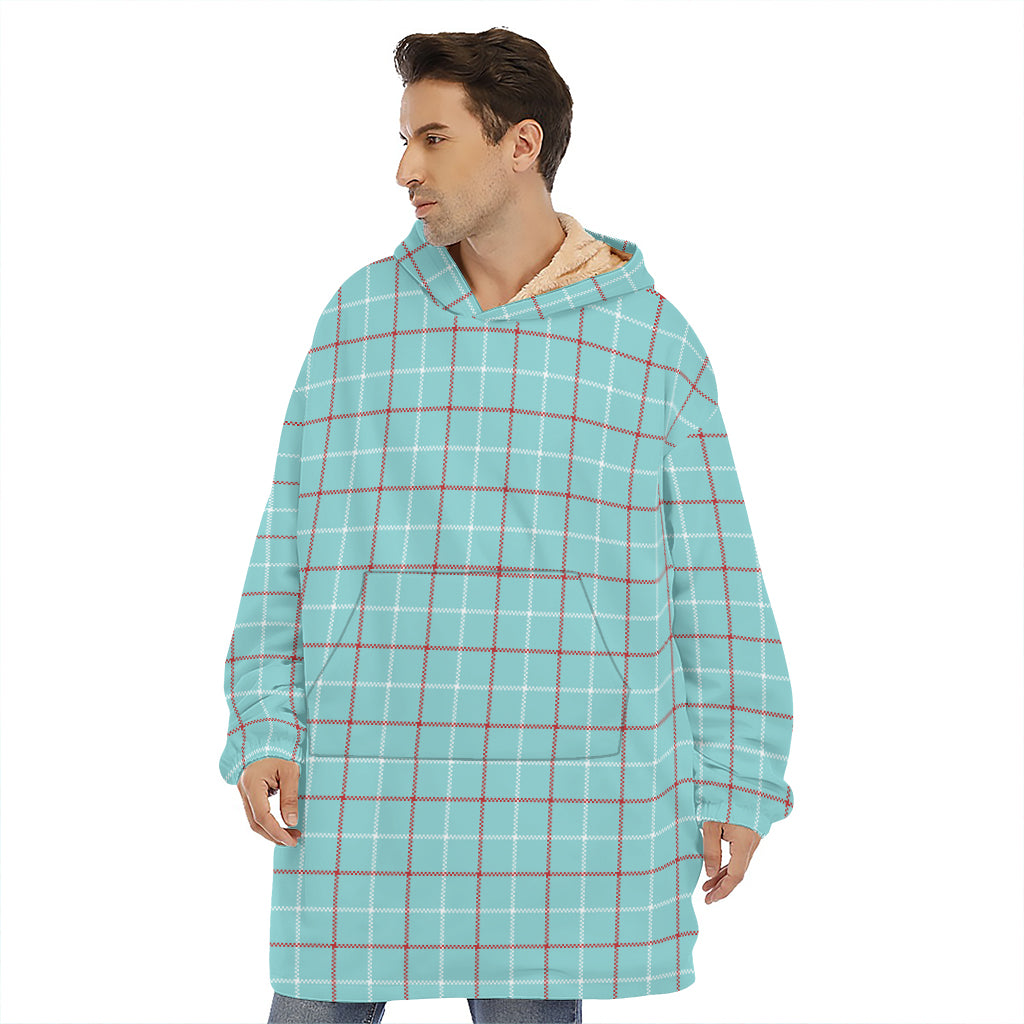 Blue White And Red Tattersall Print Hoodie Blanket
