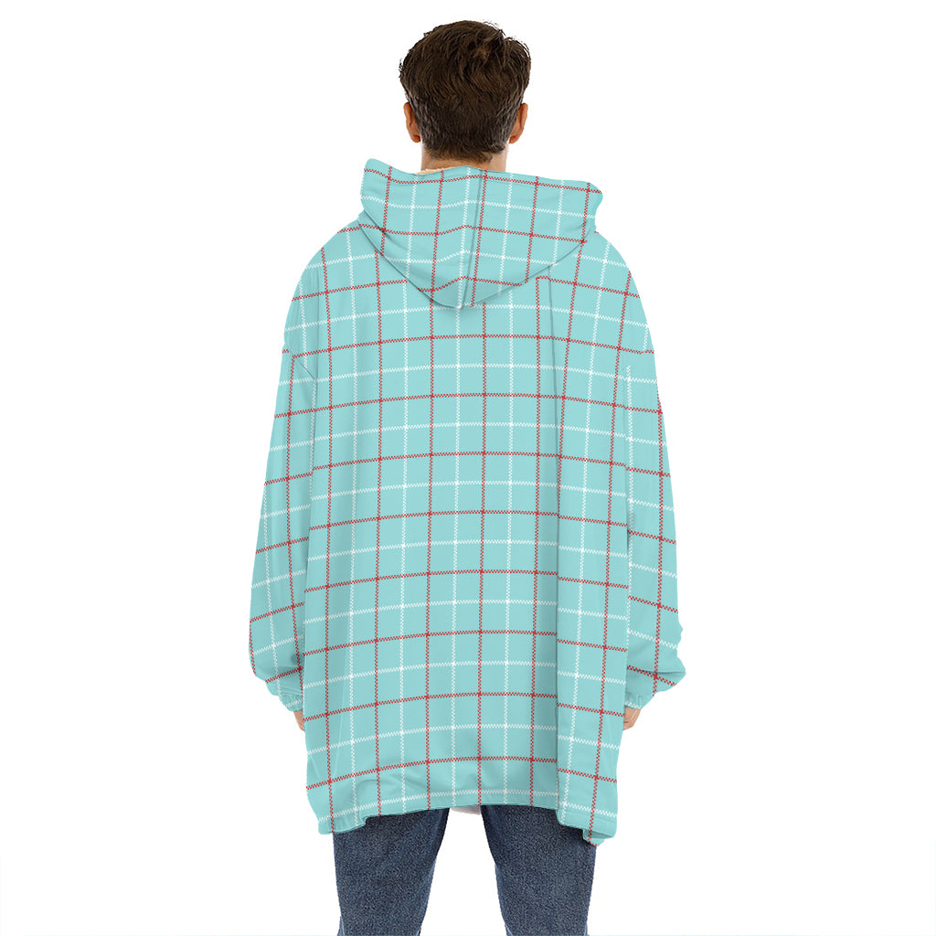 Blue White And Red Tattersall Print Hoodie Blanket