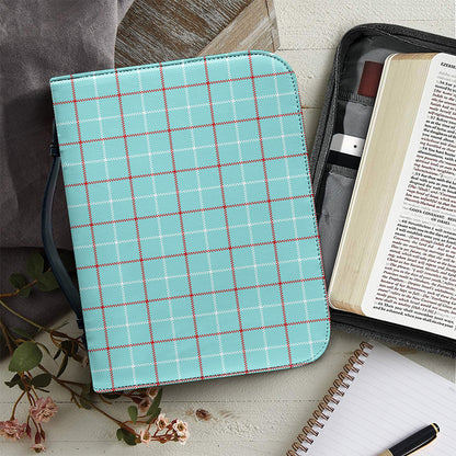 Blue White And Red Tattersall Print Leather Bible Cover