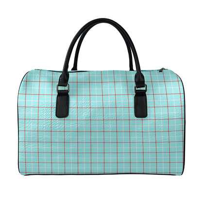 Blue White And Red Tattersall Print Leather Duffle Bag