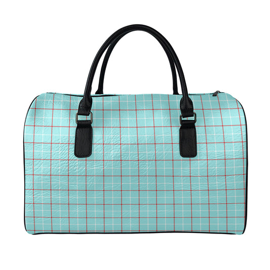 Blue White And Red Tattersall Print Leather Duffle Bag