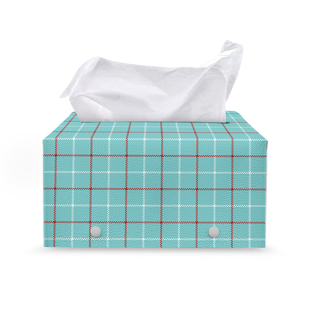 Blue White And Red Tattersall Print Leather Tissue Box Cover