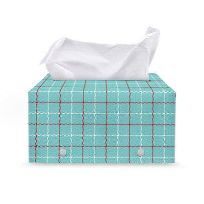 Blue White And Red Tattersall Print Leather Tissue Box Cover