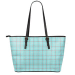 Blue White And Red Tattersall Print Leather Tote Bag