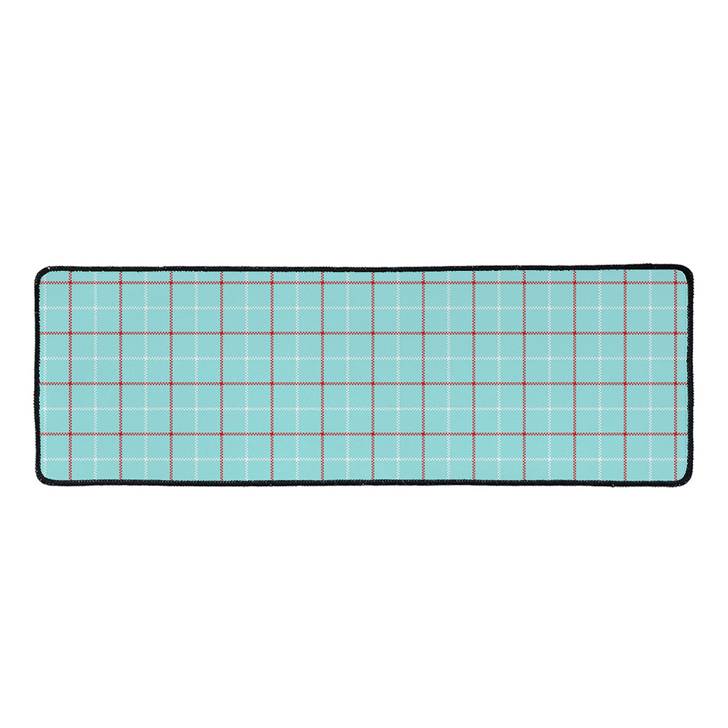 Blue White And Red Tattersall Print Long Kitchen Mat