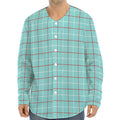 Blue White And Red Tattersall Print Long Sleeve Baseball Jersey