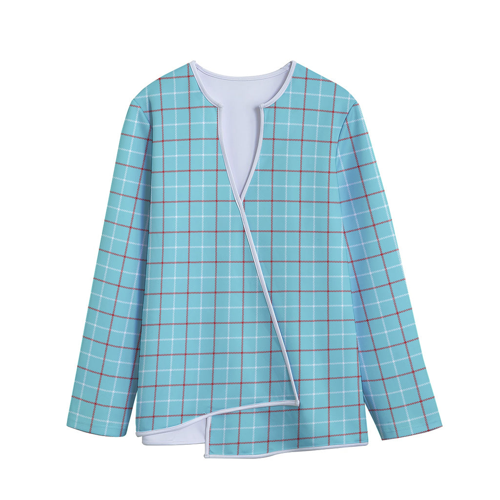 Blue White And Red Tattersall Print Long Sleeve Short Coat