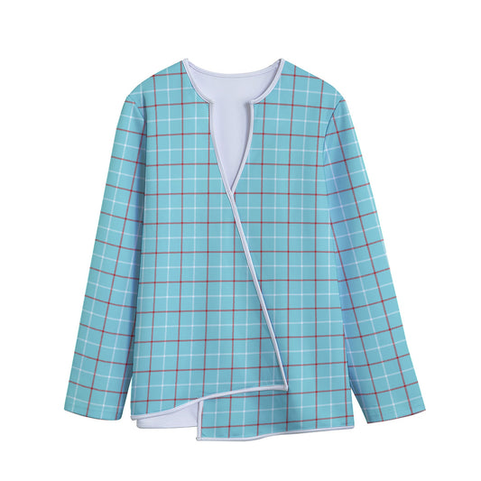 Blue White And Red Tattersall Print Long Sleeve Short Coat