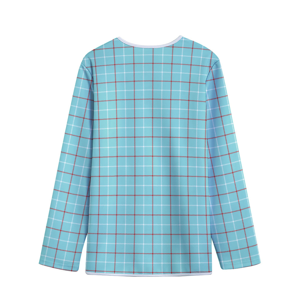 Blue White And Red Tattersall Print Long Sleeve Short Coat