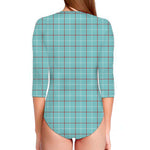 Blue White And Red Tattersall Print Long Sleeve Swimsuit
