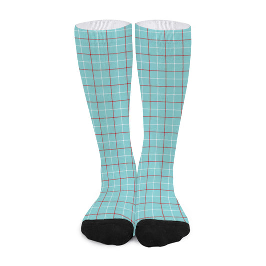 Blue White And Red Tattersall Print Long Socks